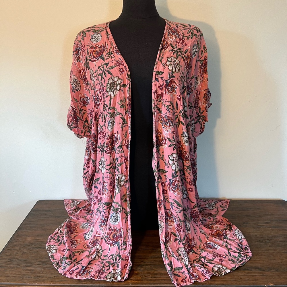 Angie Pink Floral Kimono overcoat